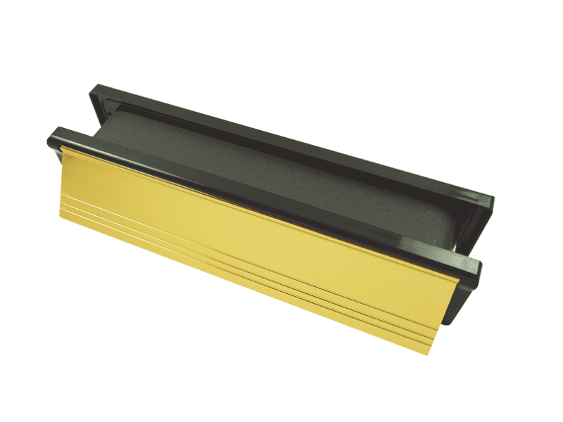 FireStop Defender Intumescent Letterplate – Polished Gold Finish (Black Frame)